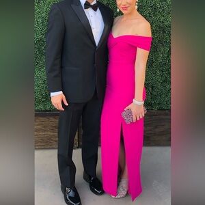 Theia‎ Fuchsia Off Shoulder Gown Formal Dress Slit Pink Size 0